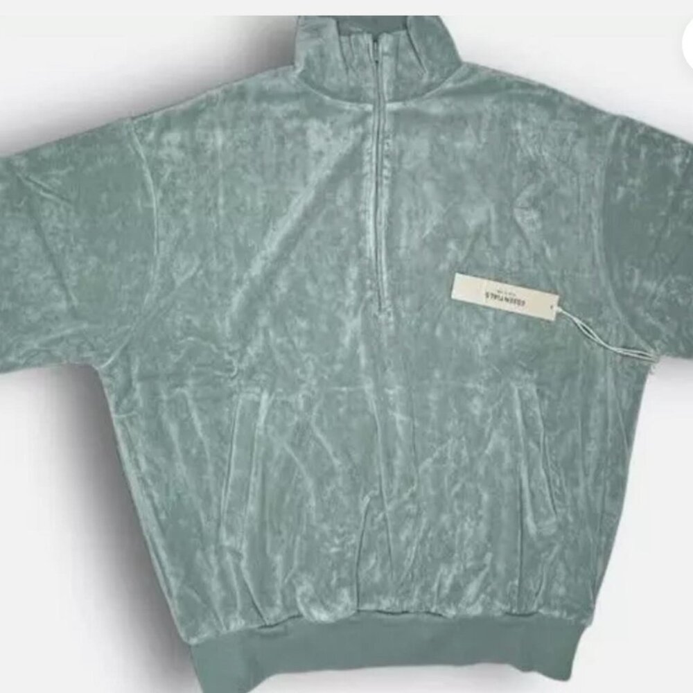 Essentials Fear of God - Half Zip Velour Short Sleeve Swtshirt -sycamore- Medium